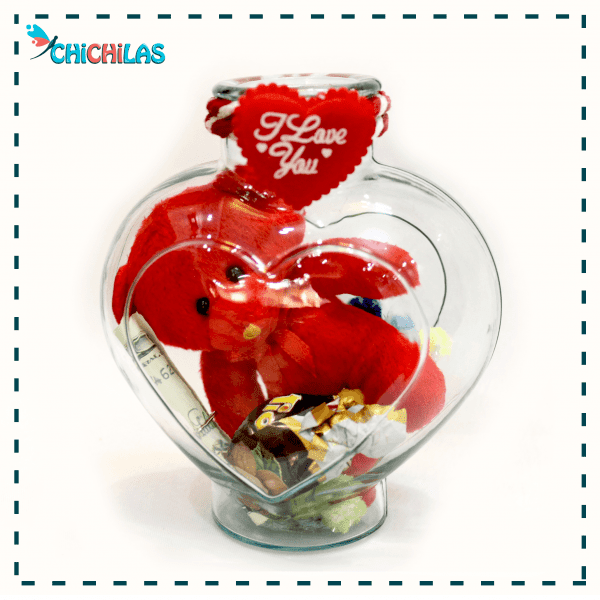 چیچیلاس - شیشه قلبی عروسکی ولنتاین - ولنتاین 98 - خرید عمده شکلات ولنتاین - کادو ولنتاین - هدیه ولنتاین - کادو برای ولنتاین