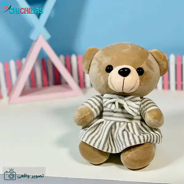 عروسک خرس لباس راه راه - عروسک پولیشی خرس - خرس عروسکی