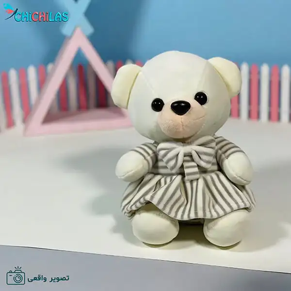 عروسک خرس لباس راه راه - عروسک پولیشی خرس - خرس عروسکی