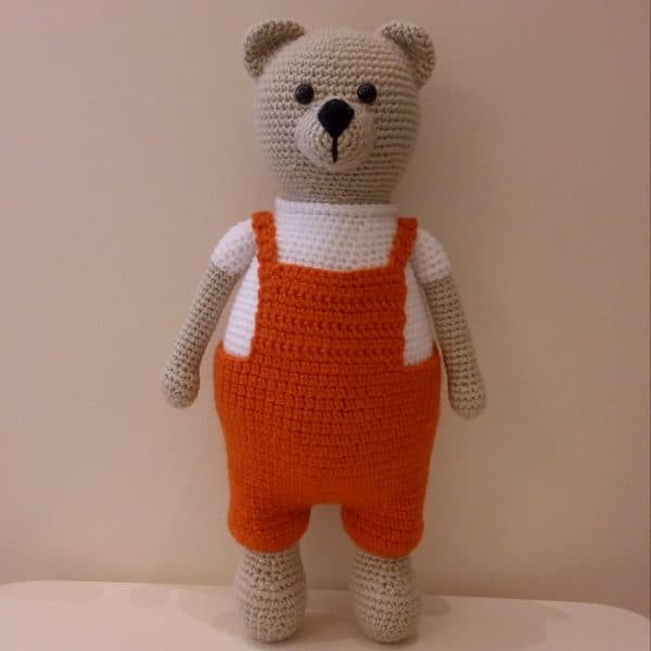 عروسک کاموایی خرس پیش بندی نارنجی (کد278)