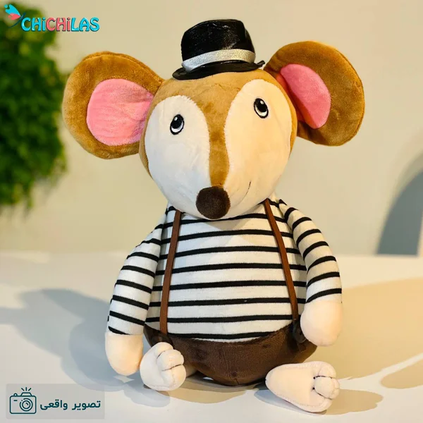 عروسک موش کلاه چرمی - عروسک موش