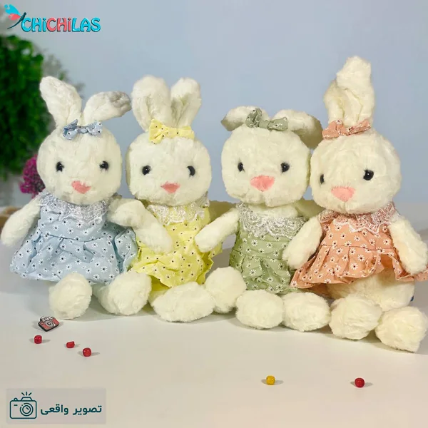 عروسک خرگوش پشمالو - عروسک خرگوش دخترانه - عروسک خرگوش دامن دار